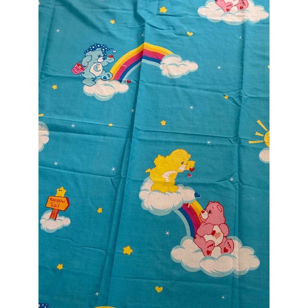 Vintage Care Bears Blue Curtain Panel Rainbows Clouds 63x41 Franco Mfg TCFC